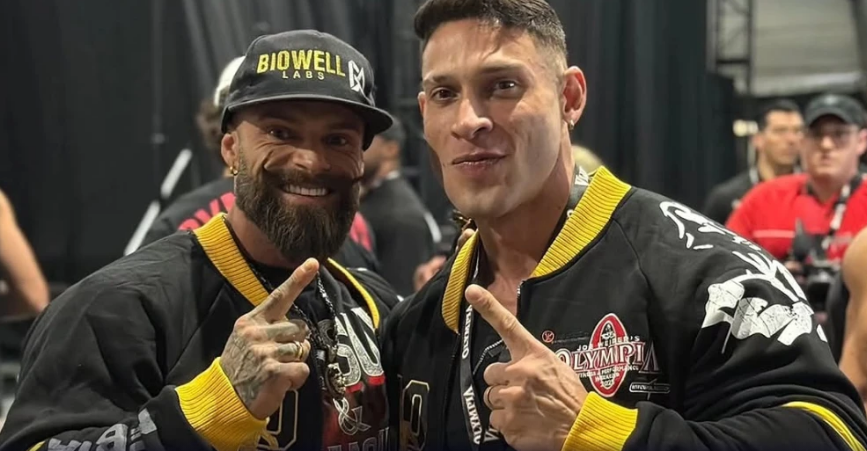 Ramon Dino e Mike Sommerfeld em pesagem do Mr. Olympia