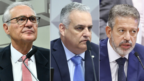 O senador Renan Calheiros (MDB-AL), o deputado federal Alfredo Gaspar (União-AL), e o deputado federal Arthur Lira (PP-AL)