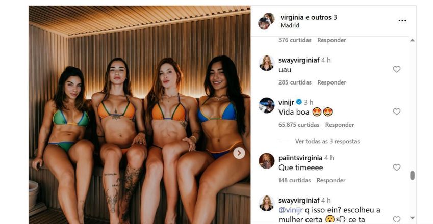 Vini Jr reage a foto de Virginia • Reprodução/Instagram@virginia