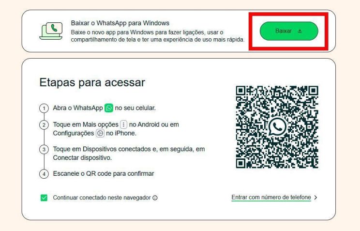 Basta clicar em "Baixar" para fazer download do WhatsApp Desktop • Reprodução/WhatsApp
