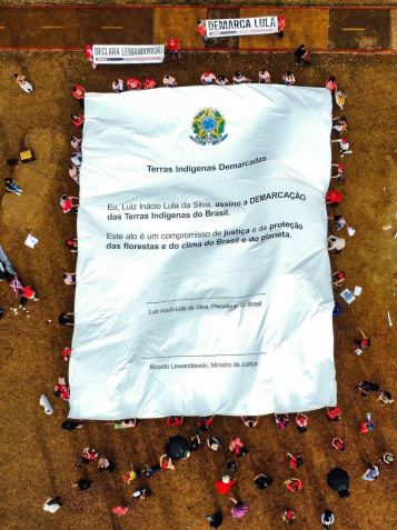 Pré-COP30: indígenas pedem urgência na demarcação de terras em Brasília • Reprodução l Avaaz Org