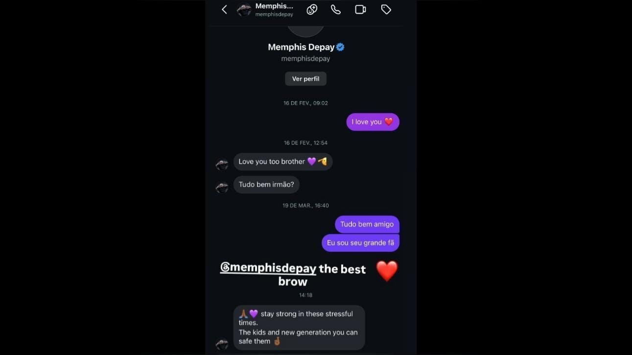 Memphis Depay manda mensagem para Oruam após operação no RJ; leia • Reprodução