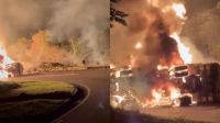 Caminhão com 44 mil litros de etanol tomba e provoca incêndio na Dutra