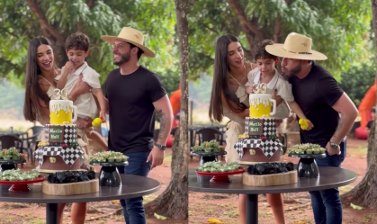 Murilo Huff comemora 30 anos ao lado de Versiani e filho, Leo; veja fotos