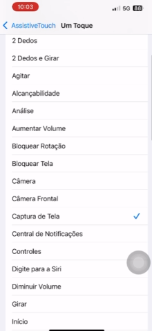 Botão virtual para captura de tela no AssistiveTouch do iPhone • Reprodução/iPhone