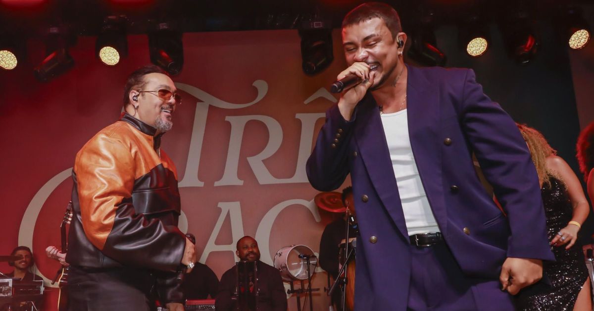 Belo e Xamã animam público da festa de lançamento de “Três Graças”; veja