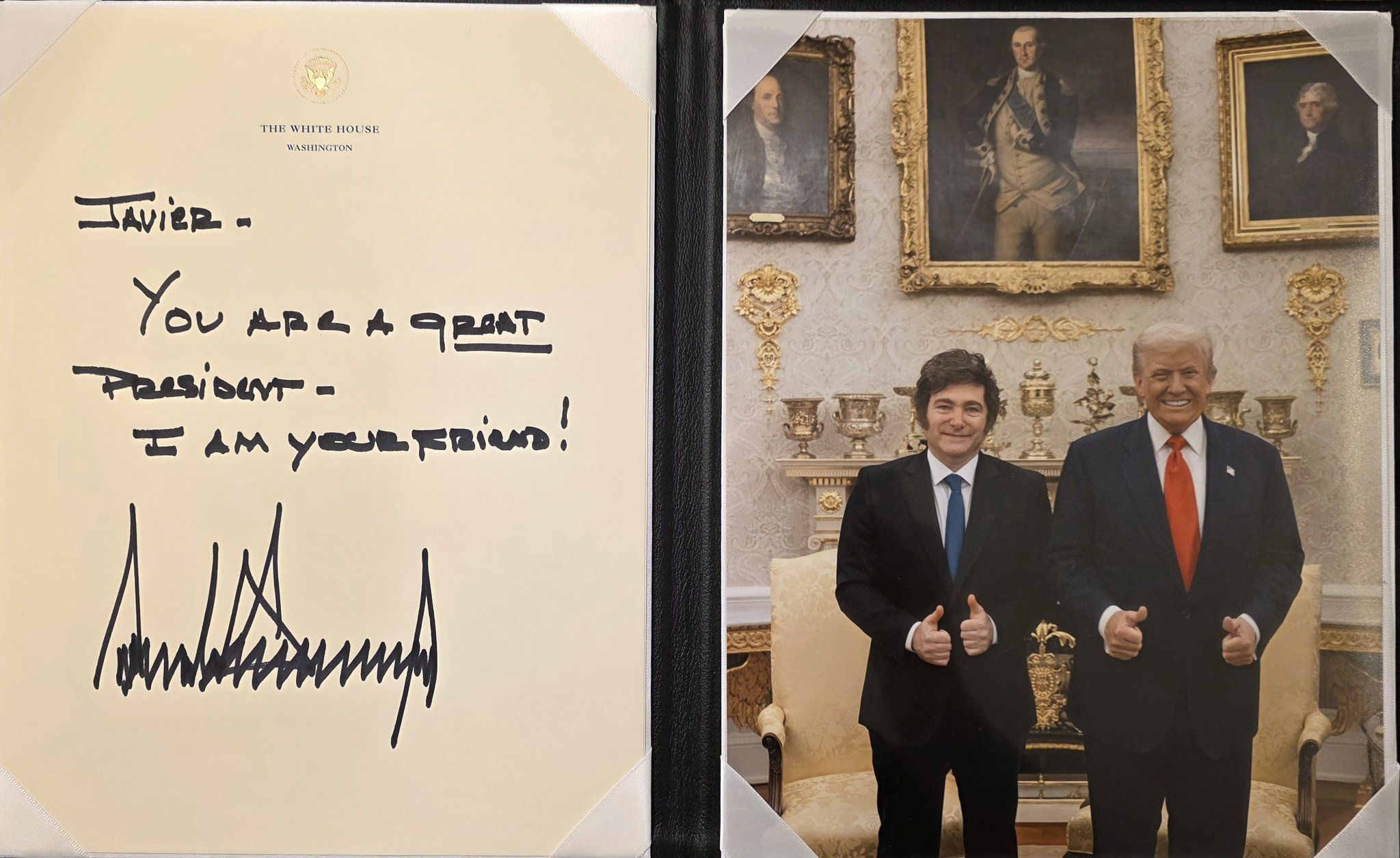 Bilhete de Donald Trump para Javier Milei