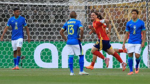 Iker Bravo comemora gol da Espanha sobre o Brasil no Mundial Sub-20