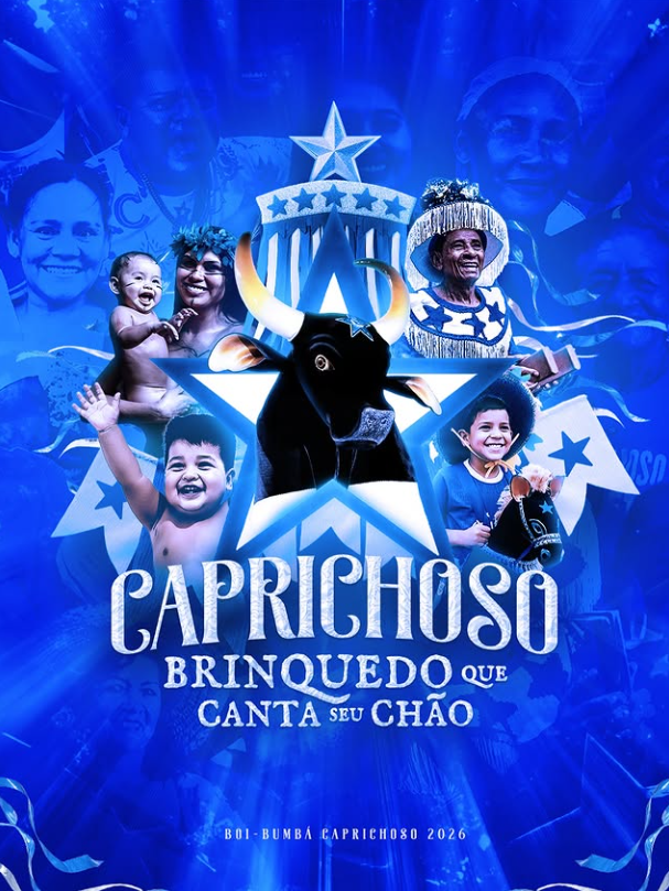 Tema e arte visual que o Boi Caprichoso vai utilizar no Festival de Parintins 2026 • Reprodução/Caprichoso