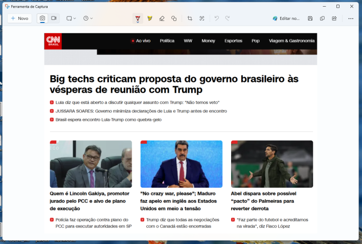 A captura de tela pode ser usada para registrar toda a tela ou apenas uma parte dela • Reprodução/Windows
