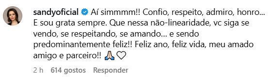 Sandy comenta em foto de Lucas Lima e parabeniza o ex-marido • Instagram/Lucas Lima