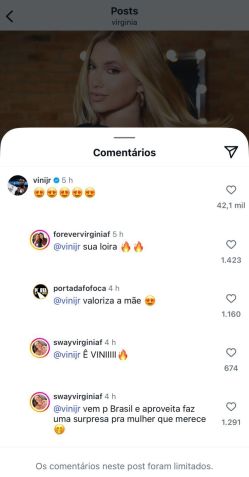 Virginia recebe elogio apaixonado de Vini Jr. em foto com novo visual • Reprodução/Instagram/Virginia