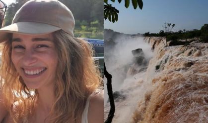 Emilia Clarke, estrela de "Game Of Thrones", visita as Cataratas do Iguaçu