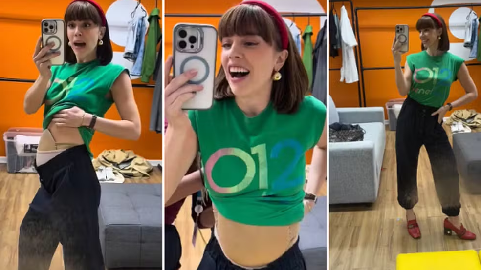 Alice Wegman mostra que estava com barriga falsa na gravação • Reprodução/Instagram