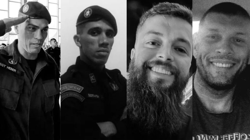 Marcus Vinícius Cardoso de Carvalho, comissário da 53ª DP, Rodrigo Velloso Cabral, da 39ª DP, Cleiton Serafim Gonçalves e Heber Carvalho da Fonseca, ambos sargentos do Bope, foram mortos em Operação Contenção, realizada nesta terça (28) no RJ • Reprodução