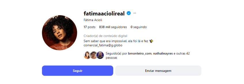 O perfil de Maria de Fátima nas redes sociais • Reprodução/Instagram
