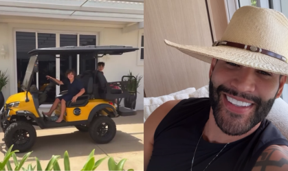 Filho de Gusttavo Lima de 8 anos aparece pilotando carrinho de golfe; veja