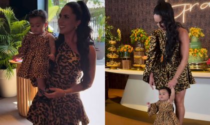 Graciele Lacerda combina look com filha em festa de aniversário