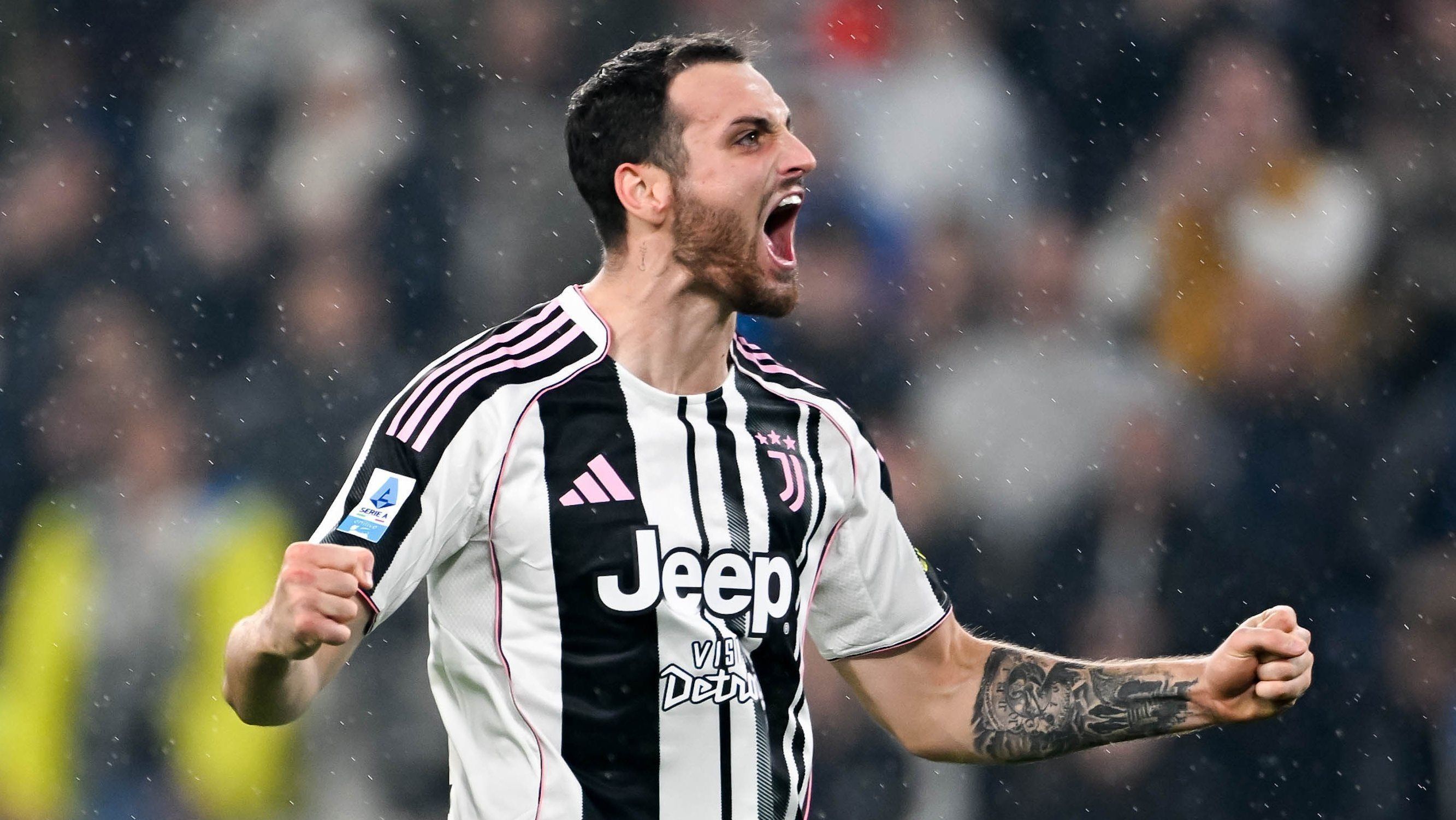 Federico Gatti, zagueiro da Juventus, comemorando seu gol contra a Udinese, pela Serie A