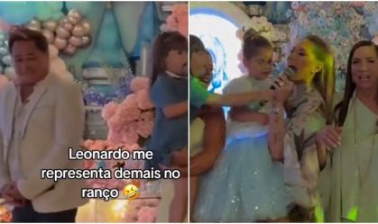 Leonardo vira meme em festa de Maria Flor: "Tá com ranço da Virginia"