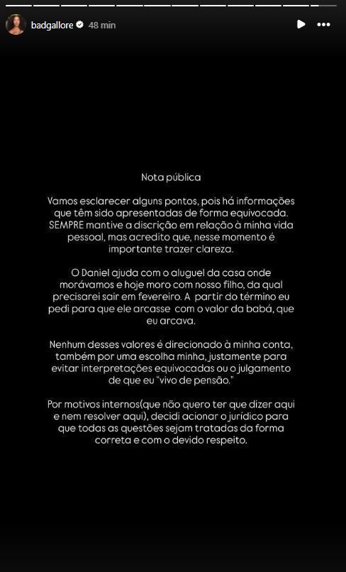 Lorena Maria compartilhou pronunciamento nesta quarta-feira (22) • Instagram/Lorena Maria