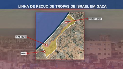 Mapa mostra até onde militares de Israel devem recuar na Faixa de Gaza com primeira fase de acordo