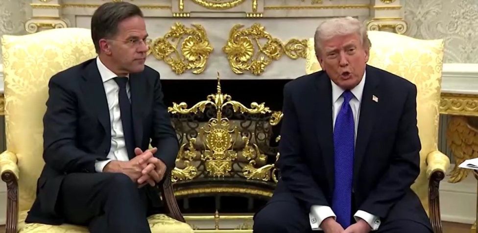 Mark Rutte e Donald Trump no Salão Oval da Casa Branca na quarta-feira (22) • UNRESTRICTED POOL