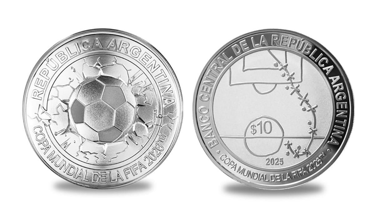 Moeda comemorativa do Banco Central argentino para a Copa do Mundo de 2026