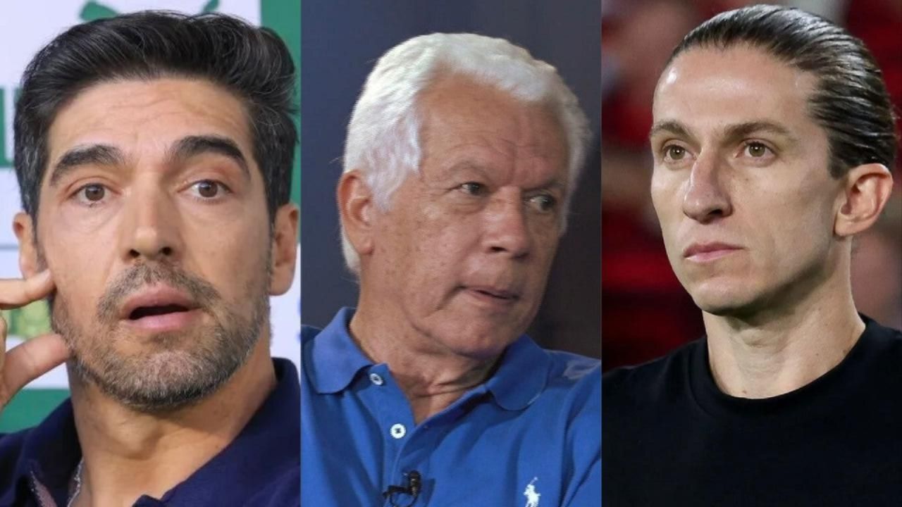 Montagem com fotos de Abel, Leão e Filipe Luís