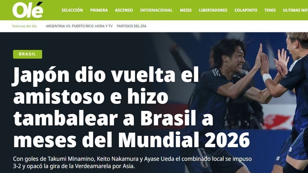 Diário Olé sobre derrota do Brasil para o Japão