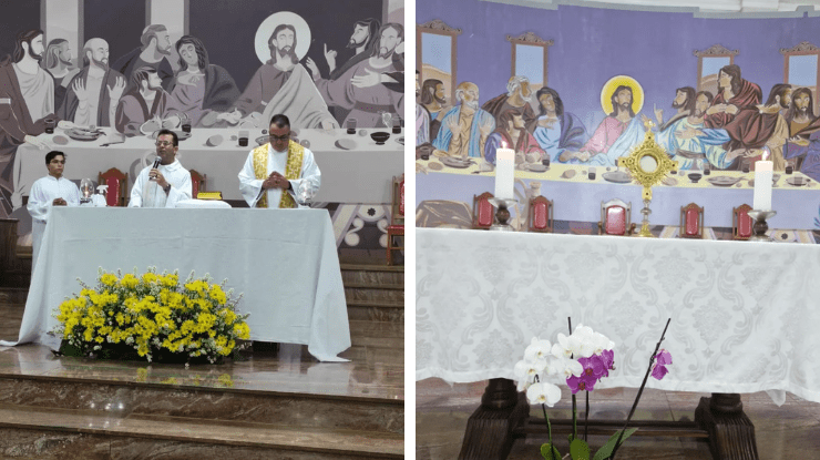 Obra restaurada à direita • Facebook/ Paróquia Sant'Ana// Instagram/ Paróquia Sant'Ana