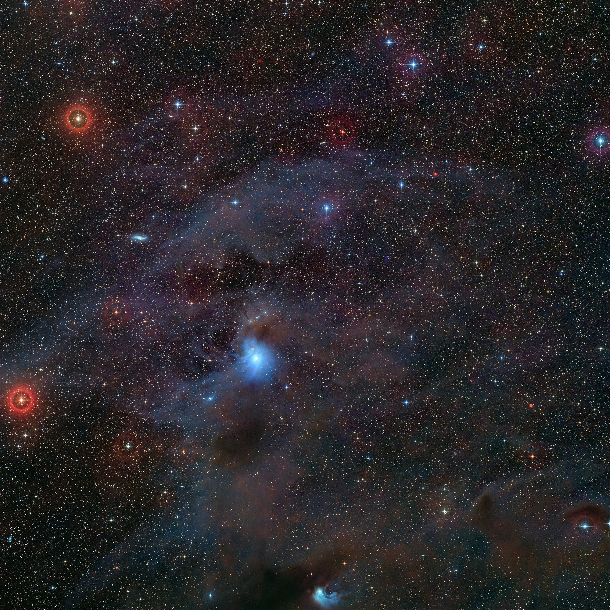 Esta imagem de luz visível do Digitized Sky Survey 2 mostra a posição no céu do planeta errante Cha 1107-7626 • ESO/Digitized Sky Survey 2