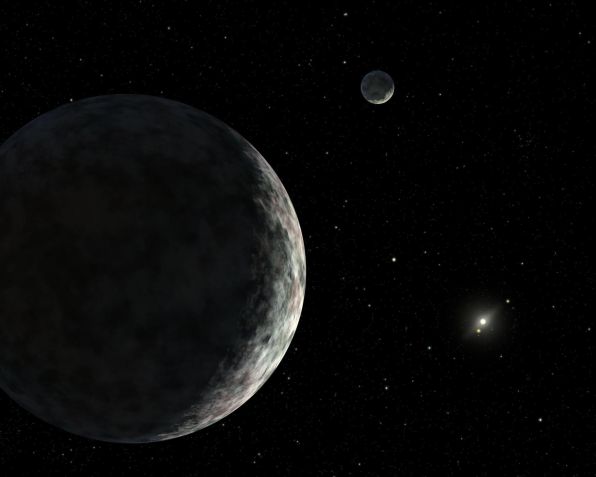 Artistic conception of the planet dwarf Éris and his moon Display; The sun is the small distance star • NASA/JPL-Caltech via CNN Newsource