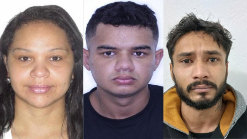Da esquerda para a direita: Ana Paula, José Lucas e Lucas, presos suspeitos de participação no crime • Reprodução