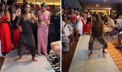 Taís Araújo dança e desce "na boquinha da garrafa" em festa de "Vale Tudo"