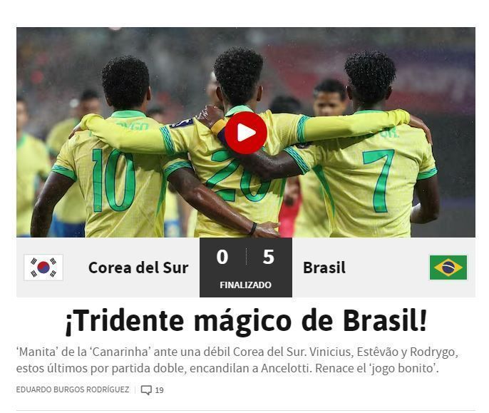 Jornal espanhol "As" destacou o trio ofensivo da Seleção Brasileira