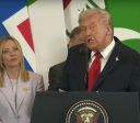 Trump para primeira-ministra Giorgia Meloni no Egito: "Linda jovem mulher"