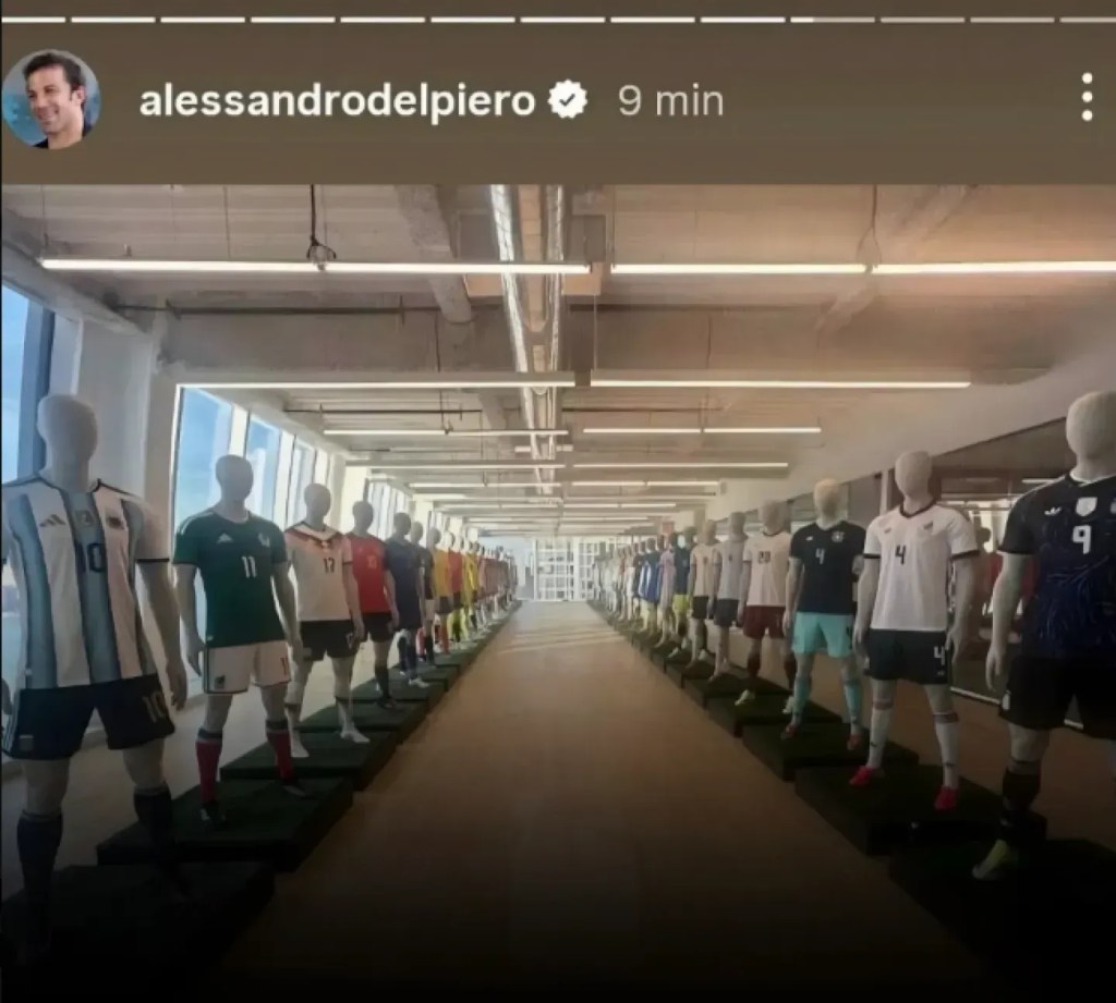 Publicação de Alessandro Del Piero com o suposto vazamento dos uniformes da Adidas para a Copa do Mundo de 2026