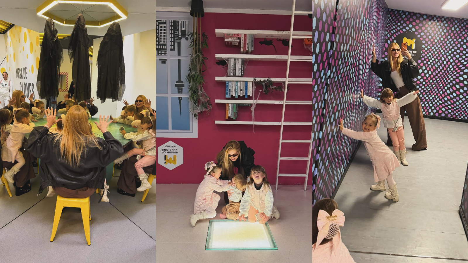 O grupo foi ao Museu das Ilusões, na capital espanhola, onde os pequenos brincaram com os cenários, e depois foram ao shopping • Instagram/Virginia Fonseca