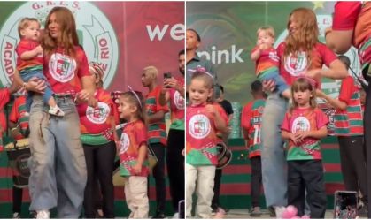 Virginia samba com os filhos na quadra da Grande Rio; assista