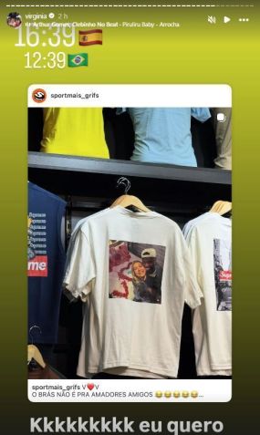 Virginia Fonseca mostrou foto de camisa estampada com pedido de namoro de Vini Jr. • Instagram/Virginia Fonseca