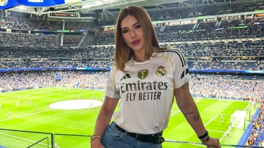 Virginia Fonseca acompanhando o duelo entre Real Madrid e Villarreal com a camisa de Vini Jr • Reprodução/Instagram/@virginia