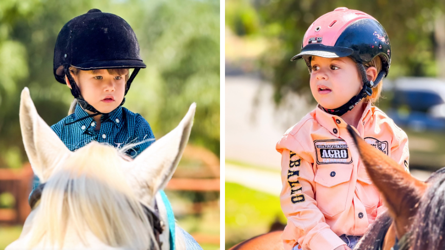 Maria Alice e Maria Flor passearam a cavalo neste sábado (25) • Instagram/Zé Felipe