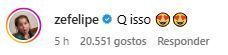 Zé Felipe comenta em foto de Ana Castela • Instagram