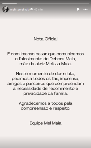 Comunicado Mel Maia • Reprodução/Redes Sociais