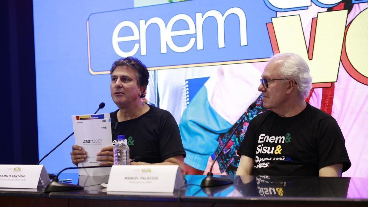 O ministro da Educação, Camilo Santana, em balanço preliminar sobre o Enem 2025 no primeiro dia, em 9 de novembro