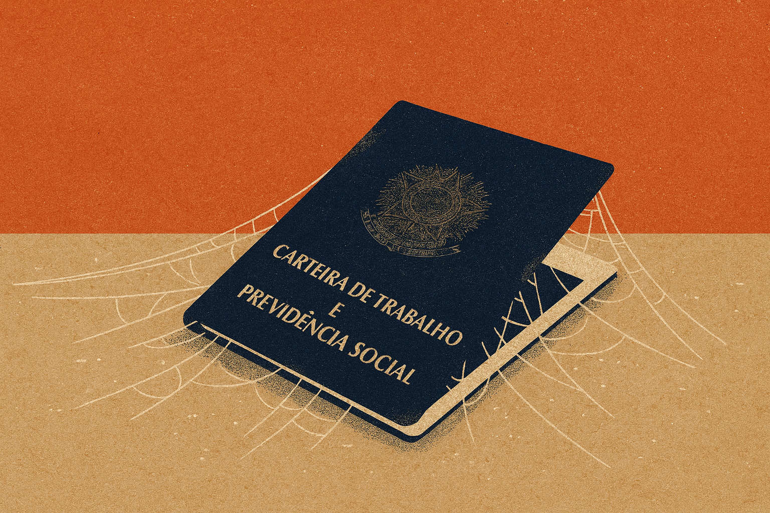 Ilustração de uma carteira de trabalho com teias