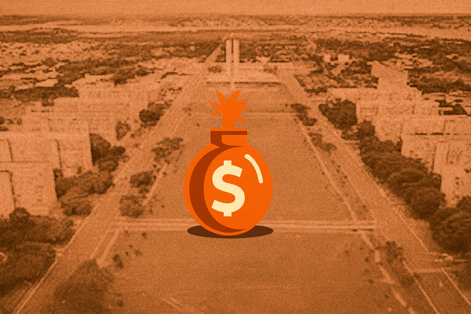 Ilustração de uma bomba fiscal no centro da Esplanda dos Ministérios