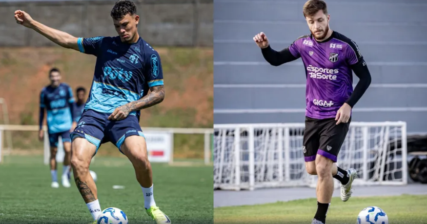Cristian, do Mirassol, e William Machado, de Ceará, durante treinos