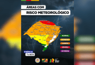 Defesa Civil amplia alerta para ventos acima de 100 km/h e granizo no RS